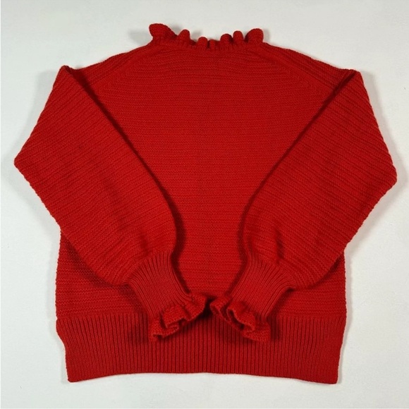 *NWT* MADEWELL Ruffle Ribbed Merino Wool High Neck Pullover Sweater in Red — M - Picture 6 of 7